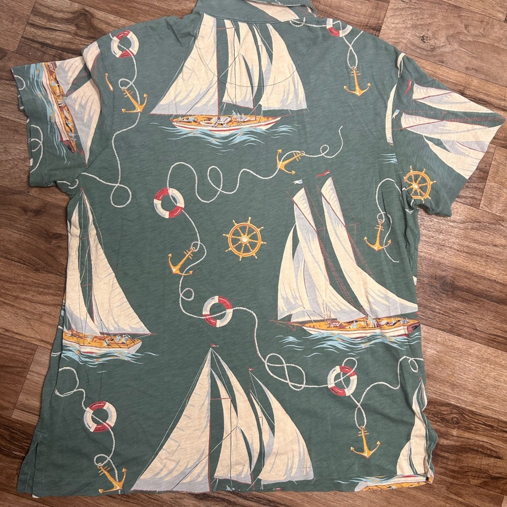 VTG 90s Polo Ralph Lauren Mens Large Sailboat S/S Polo Shirt MAC MILLER Green